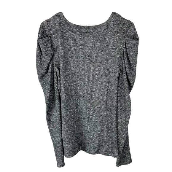 Heather Gray V Neck Puff Flounce Sleeve Top - Picture 2 of 13